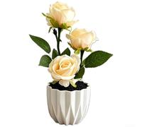 Élément de décoration scandinave avec trois roses en soie dans un pot de gaze noire pour une élégance silencieuse dans les environnements quotidiens (blanc orange)