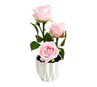 Élément de décoration scandinave avec trois roses en soie dans un pot de gaze noire pour une élégance silencieuse dans les environnements quotidiens (rose)