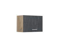 Elément haut de cuisine R-Line, 60cm Plat, Béton noir/Chêne de force doré, Vicco 47538