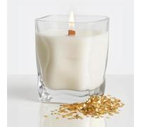ELEMENT-TERRE, Bougie Parfumée en verre décoratif ondulé, grand format (300ml) avec Mèche en Bois crépitante, 55 heures de combustion (PERLE D'AMBRE)
