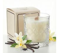 ELEMENT-TERRE - Bougie Parfumée en Verre Texturé, Grand Format, Design Vintage avec Mèche en Bois (VANILLE EN FLEUR)