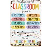Elementary Music Room Rules Sign Vintage Educational Tin Plaque for School Classroom Teacher Appreciation Gift 8 X 12 in