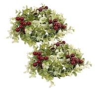 ELEOUTI 2pcs Anneaux de Bougies Piliers Guirlande Fausse Eucalyptus Baies Décoration de Table Réaliste en Tissu Soie et PE pour Fête Familiale ou Mariage