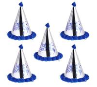 ELEOUTI 5pièces Pompon Chapeau Anniversaire Bleu Foncé Papier Brillant Chapeau Cône Décoration Fête Accessoires pour Fêtes