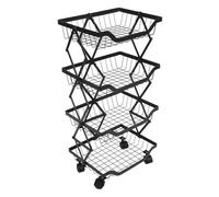 ELEOUTI Étagère à Fruits Pliable en Acier Carbone Noir, Rack de Rangement Mobile à 4 Niveaux Cuisine, Support Multicouche Pratique et Design pour Stockage