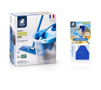 Éléphant - Kit de Lavage Multipratic Duo | Seau Double Compartiment + Balai Plat + 2 Housses Microfibre | Sols jusqu'à 50 m² | Fabriqué en France | 85% Plastique Recyclé