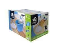 ÉLÉPHANT Maison - Kit Neo Power - Seau, Essoreur & Balai Espagnol - Tête à Franges Microfibre - Essorage Automatique Sans Effort - Plastique Recyclé - Compatible Toutes Franges - Fabriqué en France