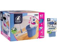 ÉLÉPHANT Maison - Kit Neo Pulse - 2 Housses Incluses - Nettoyage Facile sans Effort & sans Se Mouiller Les Mains - Essorage Rotatif Rapide - Ultra Absorbant - Plastique Recy abriqué en France