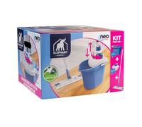 ÉLÉPHANT Maison - Kit Neo Pulse - pour Nettoyer Le Sol sans Effort Et sans Se Mouiller Les Mains - Essorage Rotatif Rapide - Très Absorbant - Plastique Recy abriqué en France - Bleu