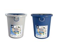 ÉLÉPHANT MAISON - Seau Essoreur Éléphant - Compatible Avec Balai Serpillère À Franges Ou À Plat - Capacité 14 L - Anse Ergonomique - Plastique Recy leu & Gris - Certifié Origine France Garantie