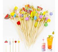 Elepl 300 Pièces 12 cm Pic Cocktail Bois Pique Brochette Aperitif Bâtonnets Cocktail Cure Dent Decoratif pour Fruits Snacks Desserts Déco Cocktail Boissons Fingerfood (Style Mixte)