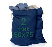 ELES VIDA - Lot de 2 sacs à linge 50 x 75 cm en 100% coton - Sacs à linge extra larges - Durable, avec cordon de serrage - Panier à linge de voyage - Sac à vêtements - Bleu foncé
