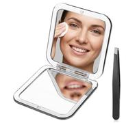 ElevateTech Miroir compact de poche grossissant x 30 - Miroir de maquillage de voyage avec pince à épiler - Miroir carré - Cadeau pour femme - Noir - Pour sacs à main et voyage