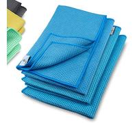 ELEXACLEAN Serviette de séchage Microfibre, Chiffon gaufré Premium (4 pièces, 60x40 cm, Bleu) qualité très Douce pour Auto, Verre, Cuisine, Vaisselle, Bain