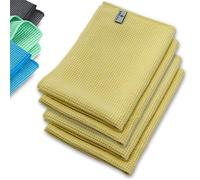 ELEXACLEAN Serviette de séchage Microfibre, Chiffon gaufré Premium (4 pièces, 60x40 cm, Jaune) qualité très Douce pour Auto, Verre, Cuisine, Vaisselle, Bain