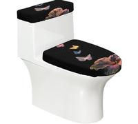 Elf Butterfly Lot de 2 housses de siège de toilette et de réservoir en tissu polyester avec fond élastique doux universel pour la plupart des couvercles de cuvette de toilette