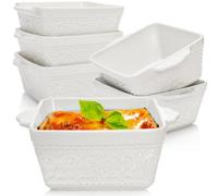 ELFULLY Lot de 6 mini plats de cuisson carrés en céramique de 368,5 g avec poignée - Passe au four - Passe au micro-ondes - Blanc