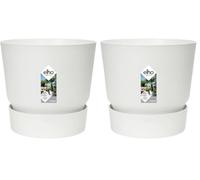 Elho Greenville Rond 16 - Pot De Fleurs avec Un Réservoir d'eau Intégré - Interieur & Extérieur - Plastique 100% Recycle - Ø 16.0 x H 15.3 cm - Blanc/Blanc (Lot de 2)