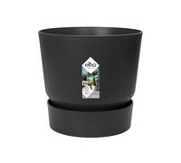 Elho Greenville Rond 16 - Pot De Fleurs avec Un Réservoir d'eau Intégré - Interieur & Extérieur - Plastique 100% Recycle - Ø 16.0 x H 15.3 cm - Noir/Living Noir
