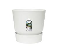 Elho Greenville Rond 18cm Pot de Fleur - Blanc | Ø 18.3 x H 17.4 cm | Soucoupe Intégrée | Convient à une Utilisation Extérieure | Plastique 100% recyclé