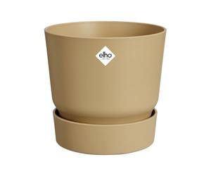 Elho Greenville Rond 20cm Pot de Fleur - Sable Doré | Ø 19.5 x H 18.4 cm | Soucoupe Intégrée | Convient à une Utilisation Extérieure | Plastique 100% recyclé
