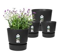 Elho Greenville Rond - Pots De Fleurs avec Un Réservoir d'eau Intégré - Interieur & Extérieur - Plastique 100% Recycle - Set de 2 - Ø 14, 16 cm - Noir/Living Noir