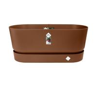 Elho Greenville Terrase 80cm Roues Jardinière - Marron Glacé | L 35 x W 78 x H 33.5 cm | Soucoupe Intégrée | Convient à une Utilisation Extérieure | Plastique 100% recyclé