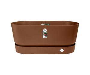 Elho Greenville Terrase 80cm Roues Jardinière - Marron Glacé | L 35 x W 78 x H 33.5 cm | Soucoupe Intégrée | Convient à une Utilisation Extérieure | Plastique 100% recyclé