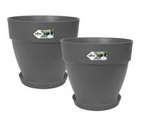 ELHO Lot de 2 pots de fleurs rond avec soucoupes Vibia Campana + Loft - Ø29,8 x H25,8cm + soucoupe Ø21 x H2,8cm - 22 L - Noir