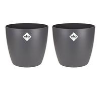 Elho Brussels Rond - Pot De Fleurs pour Intérieur - 2 pièces - Plastique 100% recyclé - Ø 25 cm - Noir/Anthracite