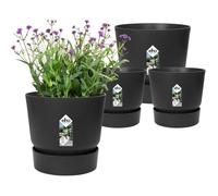 Elho Greenville Rond - Pots De Fleurs avec Un Réservoir d'eau Intégré - Interieur & Extérieur - Plastique 100% Recycle - Set de 2 - Ø 14, 16 cm - Noir/Living Noir