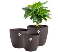 ELHO Lot de 3 pots de fleurs rond The Coffee Collection - Ø14xH12,6cm, Ø16xH14,7cm, Ø18xH16,8 cm - 7 L - Marron