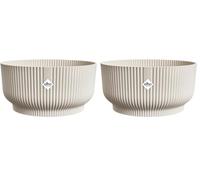 Elho Vibes Fold Bowl 25 - Pot de Fleurs pour Intérieur - Plastique 100% Recyclé - Ø 24.9 x H 12.1 cm - Blanc/Linen White (Lot de 2)