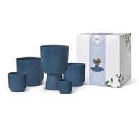 Elho Vibes Fold Round Giftset - Pots de Fleurs Intérieur - Plastique 100% Recyclé - Lot de 5 - Ø 7, 9, 11, 14 & 14 cm - Bleu/Bleu Foncé
