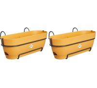 Elho Vibia Campana Balconnière Allin1 50 - Planteur pour Balcon - Ø 50.4 x H 17.7 cm - Jaune/Jaune Miel (Lot de 2)
