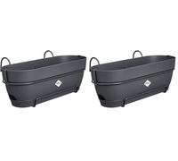 Elho Vibia Campana Balconnière Allin1 50 - Planteur pour Balcon - Ø 50.4 x H 17.7 cm - Noir/Anthracite (Lot de 2)