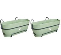 Elho Vibia Campana Balconnière Allin1 50 - Planteur pour Balcon - Ø 50.4 x H 17.7 cm - Vert/Vert Pistache (Lot de 2)