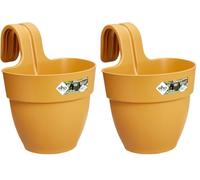 Elho Vibia Campana Easy Hanger S 21 - Planteur pour Balcon & Extérieur - Ø 20.5 x H 26.5 cm - Jaune/Jaune Miel (Lot de 2)