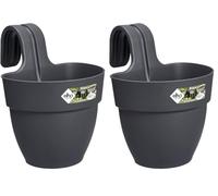Elho Vibia Campana Easy Hanger S 21 - Planteur pour Balcon & Extérieur - Ø 20.5 x H 26.5 cm - Noir/Anthracite (Lot de 2)