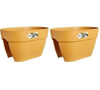 Elho Vibia Campana Flower Bridge 40 - Planteur pour Balcon & Extérieur - Ø 39.0 x H 22.0 cm - Jaune/Jaune Miel (Lot de 2)