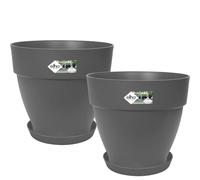 ELHO Lot de 2 pots de fleurs rond avec soucoupes Vibia Campana + Loft - Ø29,8 x H25,8cm + soucoupe Ø21 x H2,8cm - 22 L - Noir