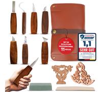 Eli® professional carving tool set including bag and leather strap - quality walnut handles - stainless steel - carving knife