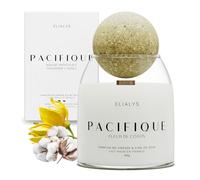 ELIALYS Bougie Parfumée Artisanale au Parfum de Grasse, FLEUR DE COTON, Mèche en Bois Crépitante - PACIFIQUE, 350g, ±70 heures de combustion, Fabriquée en France - Parfum Intense & Longue durée