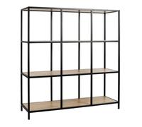 ELIAS - Etagère 9 cases en métal noir et plateaux MDF aspect bois