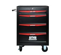 ELIHGTBY Servante d’Atelier à 4 tiroirs sur roulettes, Chariot d’Atelier Mobile Vide, Armoire à Outils à Verrouillage centralisé pour Atelier et Garage,Noir & Rouge