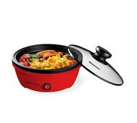 Elite gourmet EGL-6101 Poêle électrique antiadhésive de 650 W, chauffage rapide, couvercle en verre trempé, rouge