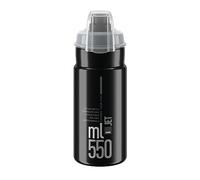 Elite Jet Plus Bidon Cyclisme 550ml Noir Logo Gris Biodégradable - Gourde Vélo Sans BPA Bouchon Protecteur - Pour Route VTT Gravel MTB