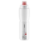 ELITE Jet Plus Bidon Cyclisme 950ml Transparent Logo Rouge Biodégradable - Gourde Vélo Sans BPA Bouchon Protecteur - Pour Route VTT Gravel MTB