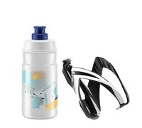 Elite Kit CEO Negro Brillo + Bidón Jet 350ml Transparente Logo Azul, Portabidón y Botella Infantil Para Bici Niño