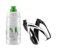 Elite Kit CEO Negro Brillo + Bidón Jet 350ml Transparente Logo Verde, Portabidón y Botella Infantil Para Bici Niño
